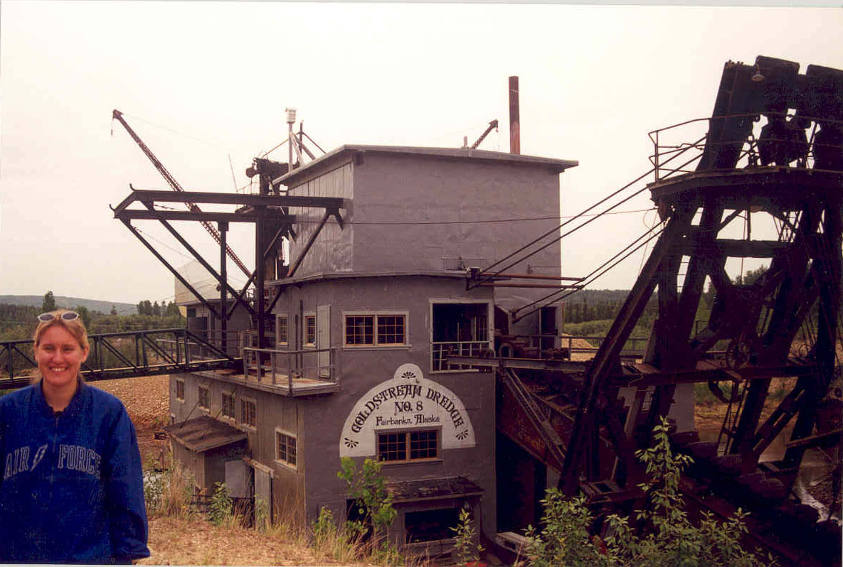 Tami in front of the dredge.jpg