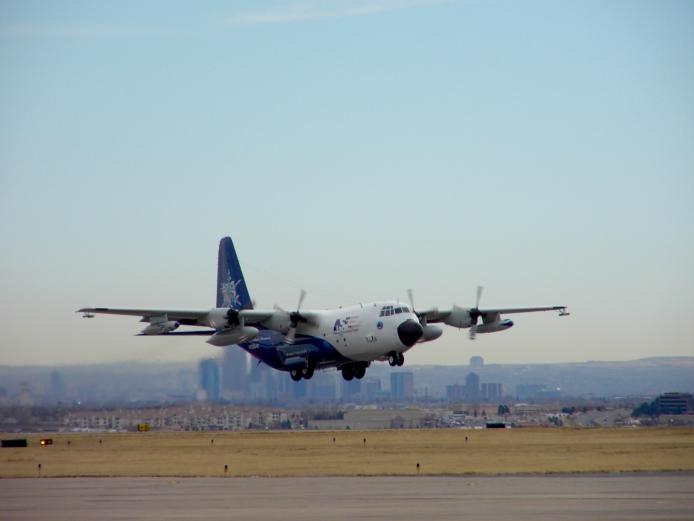 NSF/NCAR C-130 taking off in Colorado.