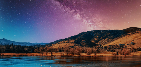 Stars and milky way over Wonderland Lake in Boulder, Colorado.